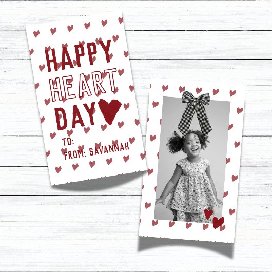 Heart Day Gingham Bow Valentines Classroom Card Notitiekaartje