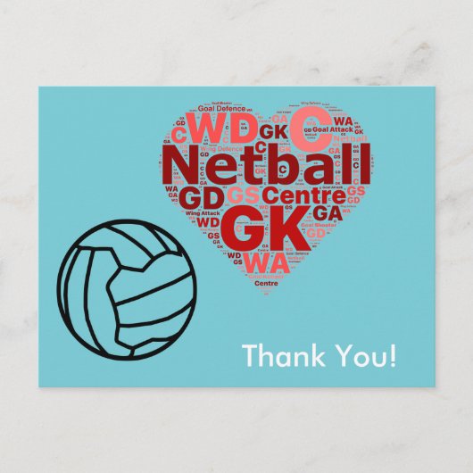 Heart Design Netball Bedankt Briefkaart (Voorkant)