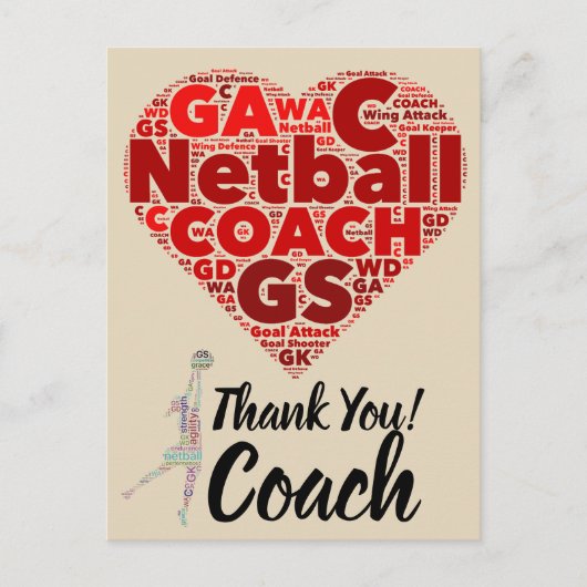 Heart Design Netball Coach Dank je wel Briefkaart (Voorkant)
