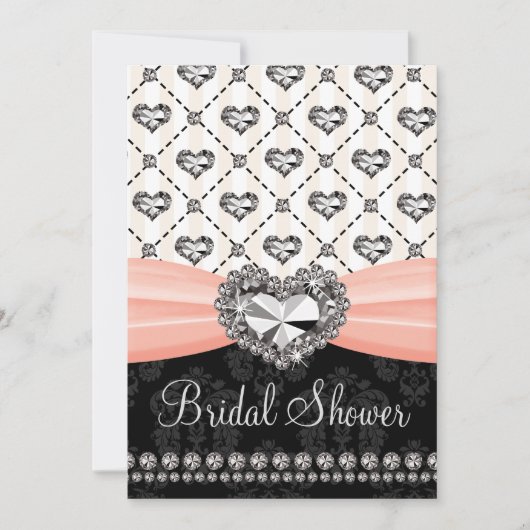 Heart Diamond Bridal Shower Invitations Roze Black Kaart (Voorkant)