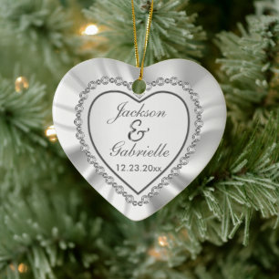 Heart Diamond & White Satin - Weddenschap Keramisch Ornament