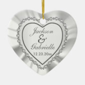 Heart Diamond & White Satin - Weddenschap Keramisch Ornament (Voorkant)