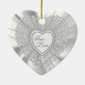 Heart Diamond & White Satin - Weddenschap Keramisch Ornament (Achterkant)