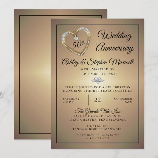 Heart Diamonds 50ste Huwelijksjubileumfeest Kaart (Voorkant / Achterkant)