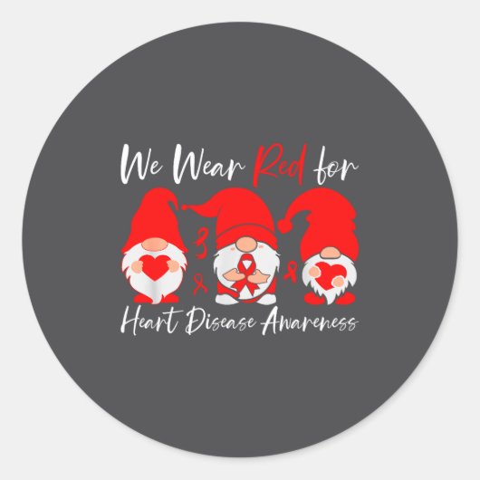 Heart Disease Awareness Gnome  Ronde Sticker (Voorkant)