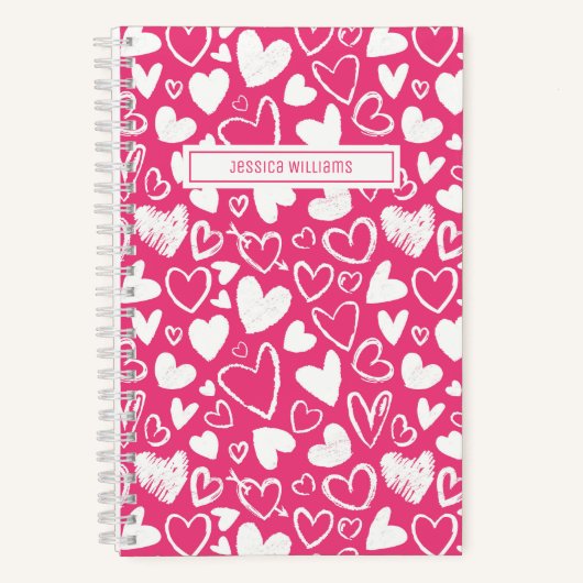 Heart Doodle en Love Pattern Cute Pink Notitieboek (Voorkant)