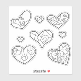 Heart Doodles Custom-Cut Vinyl Kleurplaten Sticker