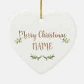 Heart Editable Green Leaves Kerstmis Bauble Keramisch Ornament (Achterkant)