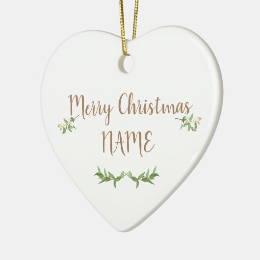 Heart Editable Green Leaves Kerstmis Bauble Keramisch Ornament (Links)