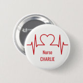 Heart EKG-aangepaste naam & bezettingstoetsen Ronde Button 5,7 Cm (Voorkant /achterkant)