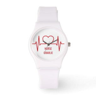 Heart EKG-aangepaste naam en bezettingstalen Horloge