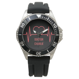Heart EKG-aangepaste naam en bezettingstalen Horloge