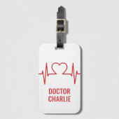 Heart EKG-aangepaste naam & kleur Bagagelabel (Voorkant (verticaal))