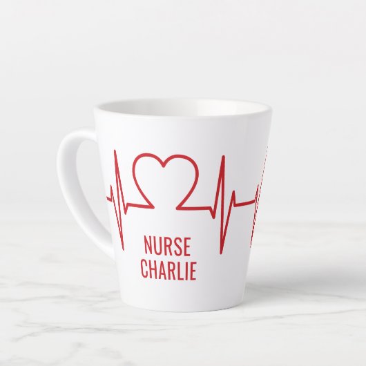 Heart EKG aangepaste tekst Latte Mok (Linkerhoek)