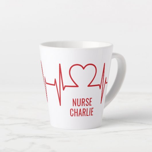 Heart EKG aangepaste tekst Latte Mok (Rechterhoek)