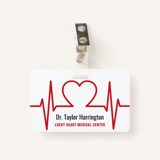 Heart EKG aangepaste tekst & medische foto-badjes Badge (Voorkant met clip)