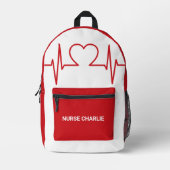 Heart EKG, douanenaam & beroep Bedrukte Rugzak (Voorkant)