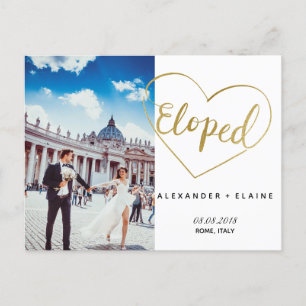 Heart Eloped Marriage Faux Gold Announcement Card Aankondigingskaart