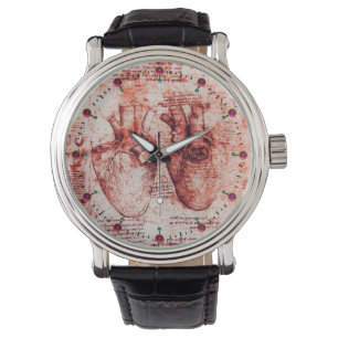 Heart en zijn bloedvaten Parchment Red White Horloge
