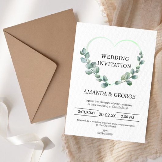Heart Eucalyptus Faire-part de mariage