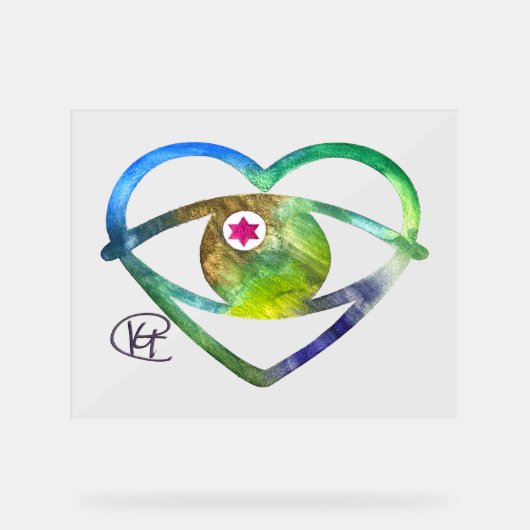 Heart Evil Eye Earth Waterverf Art Acryl Bord (Voorkant)