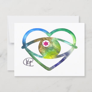 Heart Evil Eye Earth Waterverf Art Briefkaart