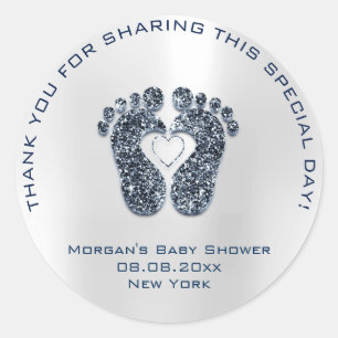 Heart Feet Baby shower Favor Dankblauwe marine Ronde Sticker