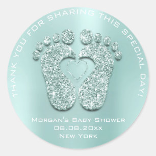 Heart Feet Baby shower Favor Gift Dankjewel Blue B Ronde Sticker