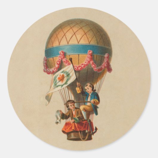 Heart Flag Hot Air-ballon Ronde Sticker (Voorkant)