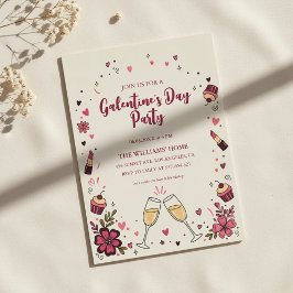 Heart Floral Galentine’s Party Invitation Kaart