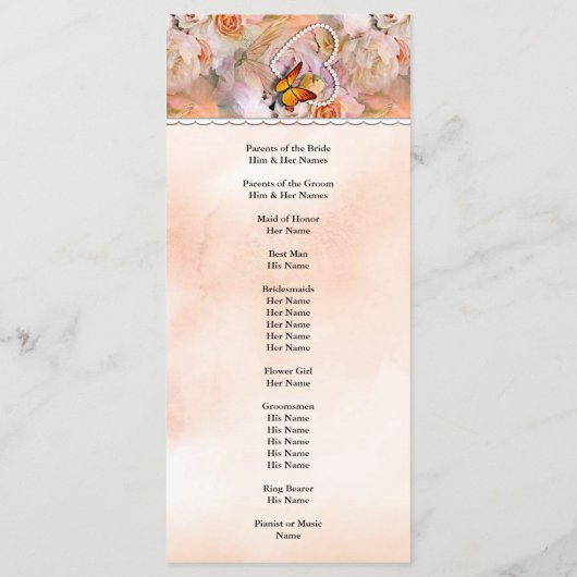 Heart Floral Roos Butterfly Pearls Wedding Program Programma (Achterkant)