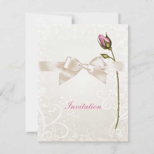 Heart Flourish Roos Wedding Invitation Kaart (Voorkant)