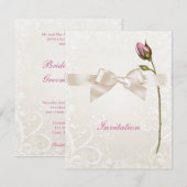 Heart Flourish Roos Wedding Invitation Kaart (Voorkant / Achterkant)