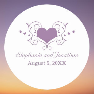 Heart Flourish Wedding Stickers, Paars Ronde Sticker