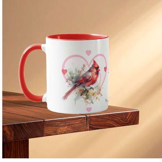 Heart 'Forever' Red Cardinal Heart Personalize Mok