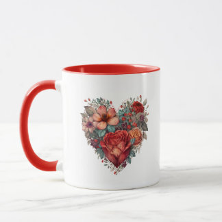 Heart Full of Flowers Vintage Valentine Mok