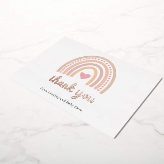 Heart Girl Boho Rainbow Baby shower Hartelijk dank Folie Uitnodiging (Gedraaid)