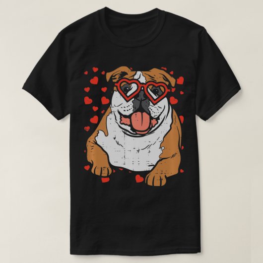 Heart Glasses English Bulldog Cute Valentines Day T-shirt (Design voorkant)