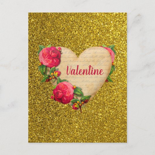  Heart Gold Glitter Valentijnsdag Kaart (Voorkant)