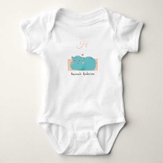 Heart Hippo: Jouw naam Cute Alphabet Monogram toev Romper (Voorkant)
