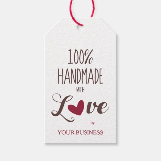 Heart in Red with 100% Handmade with Love Quote Cadeaulabel (Voorkant)