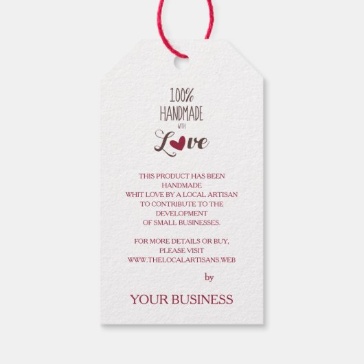 Heart in Red with 100% Handmade with Love Quote Cadeaulabel (Achterkant)