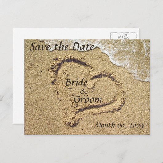 Heart in the Sand Save the Date Cartes postales (Devant / Derrière)
