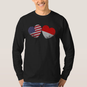 Heart Indonesische Amerikaanse vlaggenpatriottisch T-shirt