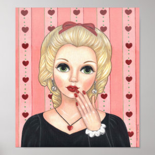 Heart Ketting Girl Blonde Head Vase Luscious Lips Poster