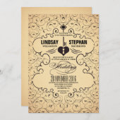 Heart Key Vintage Wedding Invitation (Devant / Derrière)