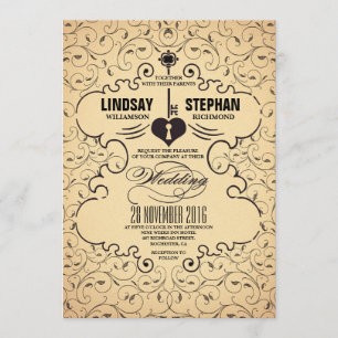 Heart Key Vintage Wedding Invitation
