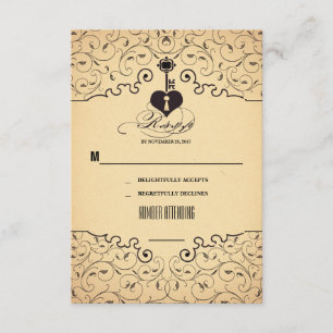 Heart Key Vintage Wedding RSVP-kaarten RSVP Kaartje