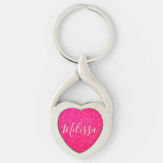 Heart Keychain Glitter Persoonlijke naam Hot Pink