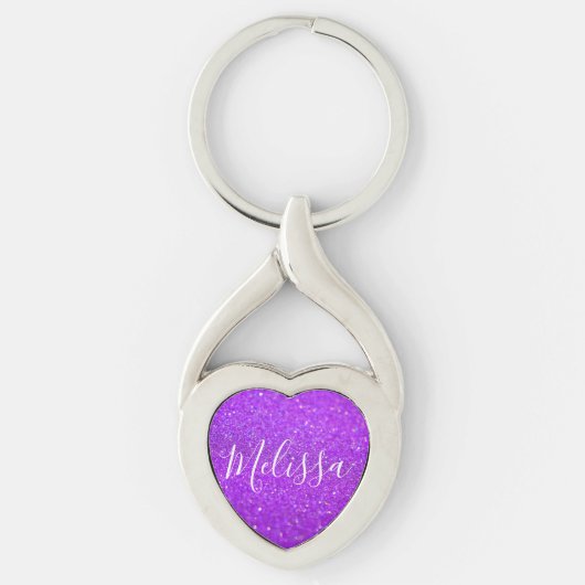Heart Keychain Glitter Persoonlijke naam Paars (Voorkant)